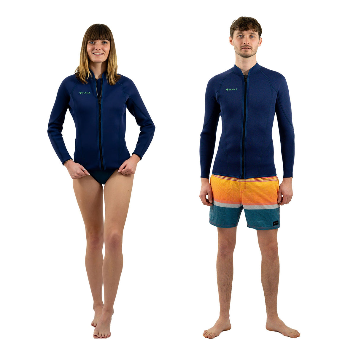 Une femme et un homme en veste néoprène HANA Maui Jacket 2 mm