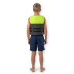 Child wearing the green HANA Dual Sport Youth 50 N vest, back view