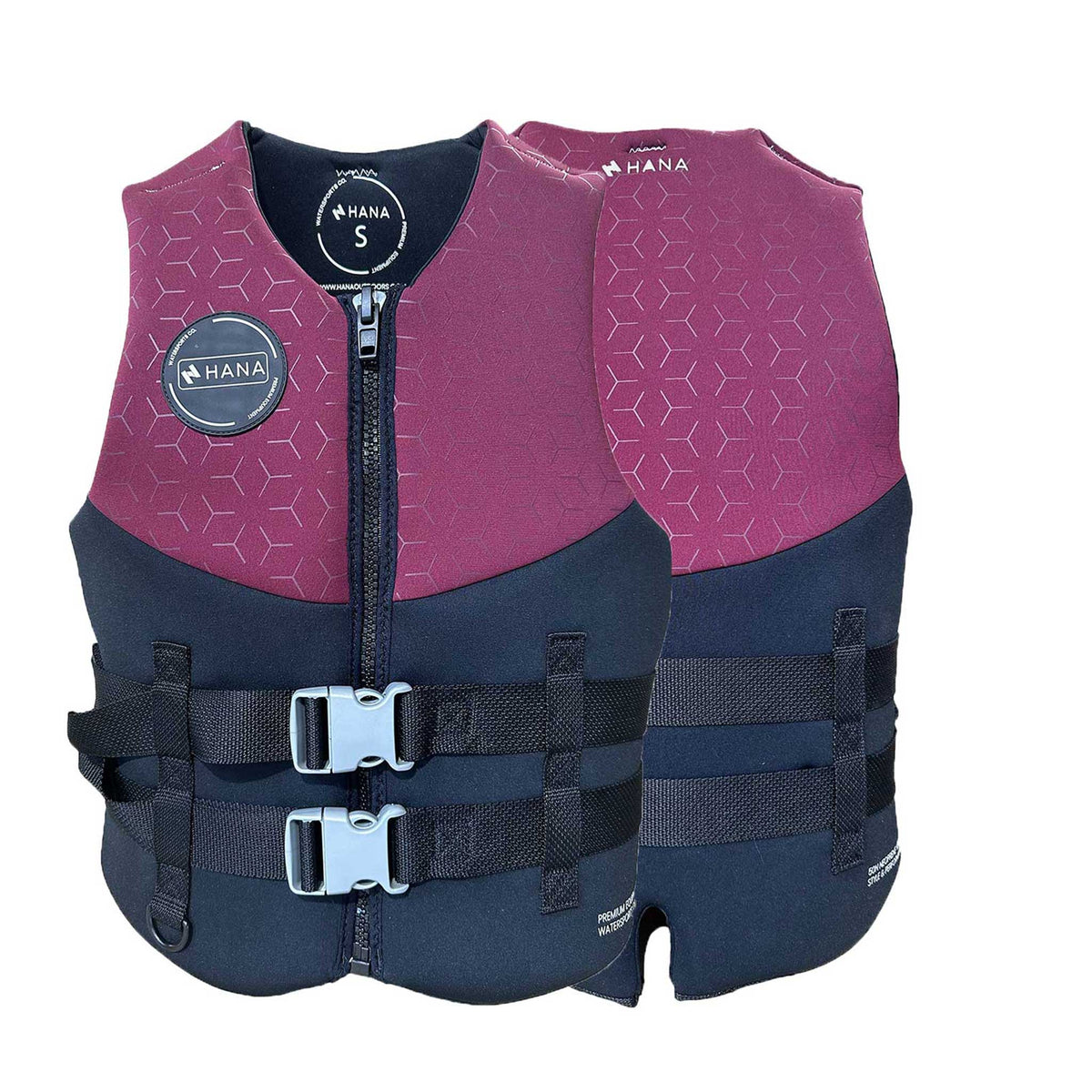 Gilet de sauvetage HANA Neo Vest 50 N Bordeaux – vues de face et de dos