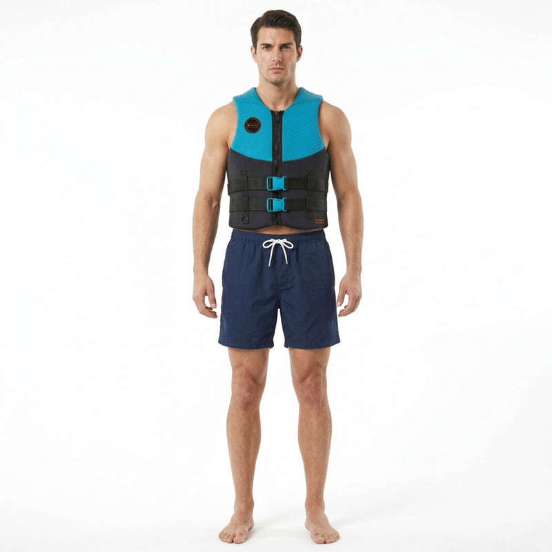 HANA Neo Vest 50 N life jacket, Blue – front view, worn by a man