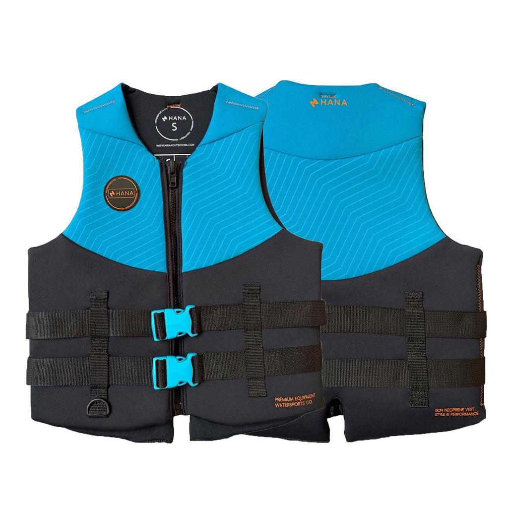 HANA Neo Vest 50 N life jacket, Blue – front and back views