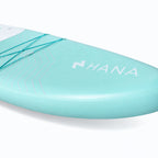 HANA California 2026 inflatable paddle board in Mint – rail with HANA logo