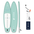 HANA California 2026 11’2 inflatable paddle board in Mint – complete package with paddle, pump, leash and bag