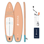 HANA California 2026 11’2 inflatable paddle board in Peach – complete package with paddle, pump, leash and bag