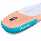 Paddle gonflable HANA California 2026 coloris Pêche – arrière de la planche et valve de gonflage, vue de profil