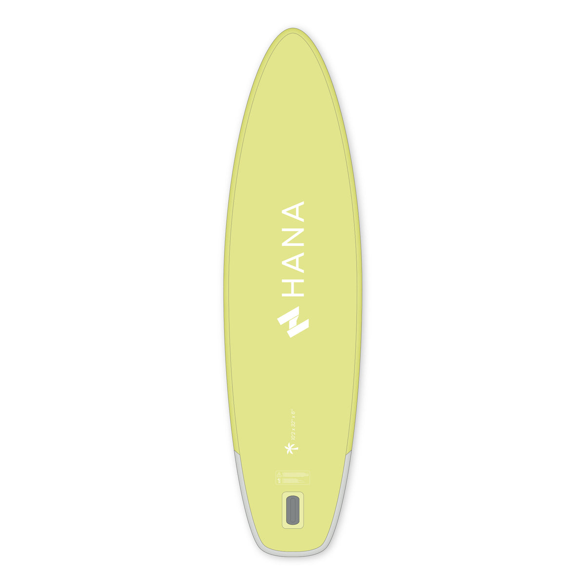 Aufblasbares SUP-Board HANA California 10’2 in Lemon – Board von unten