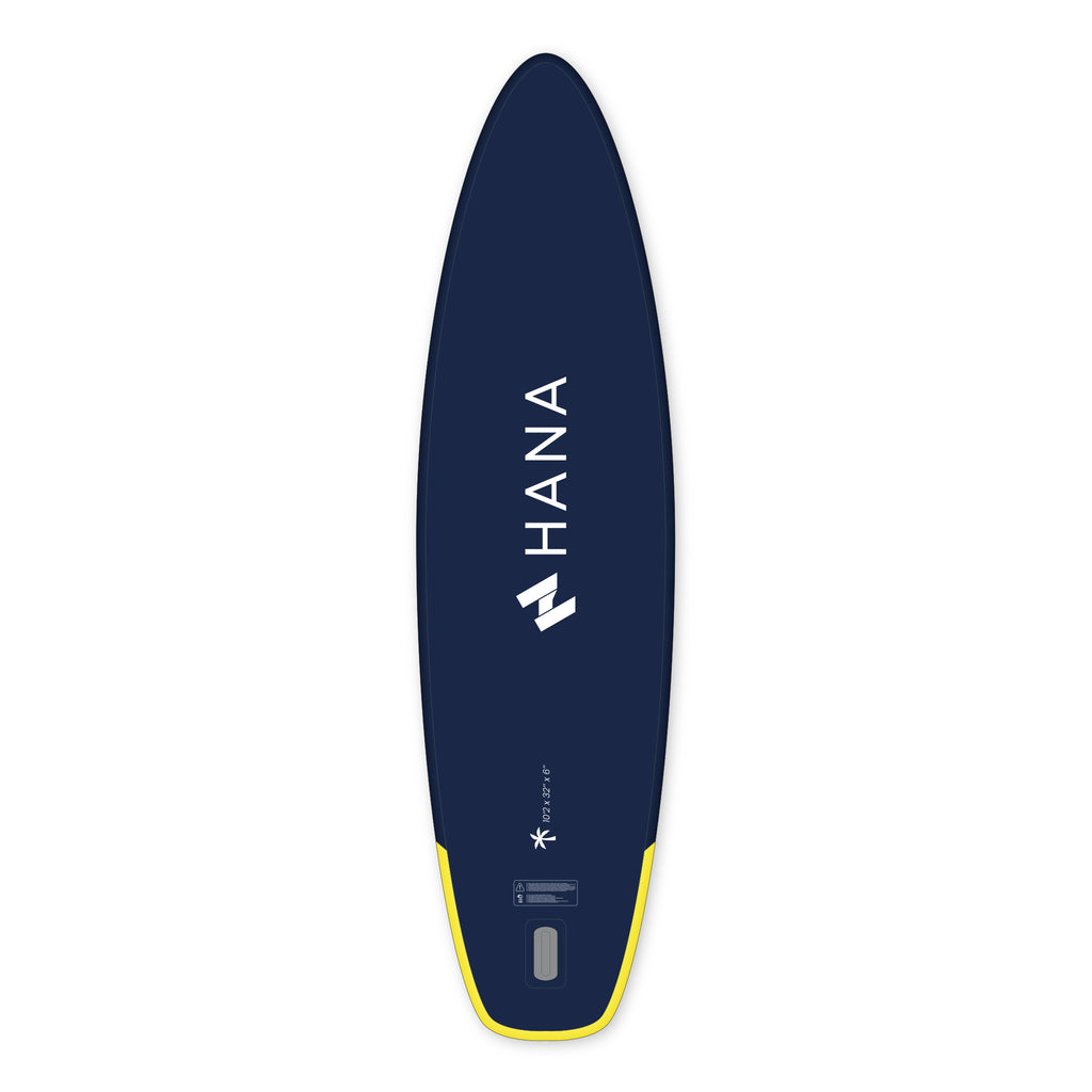 HANA California 10’2 inflatable paddle board in Navy – board bottom view