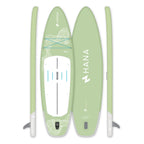 Paddle gonflable HANA California 10’2 coloris Olive – planche vue de dessus, de dessous et de profil