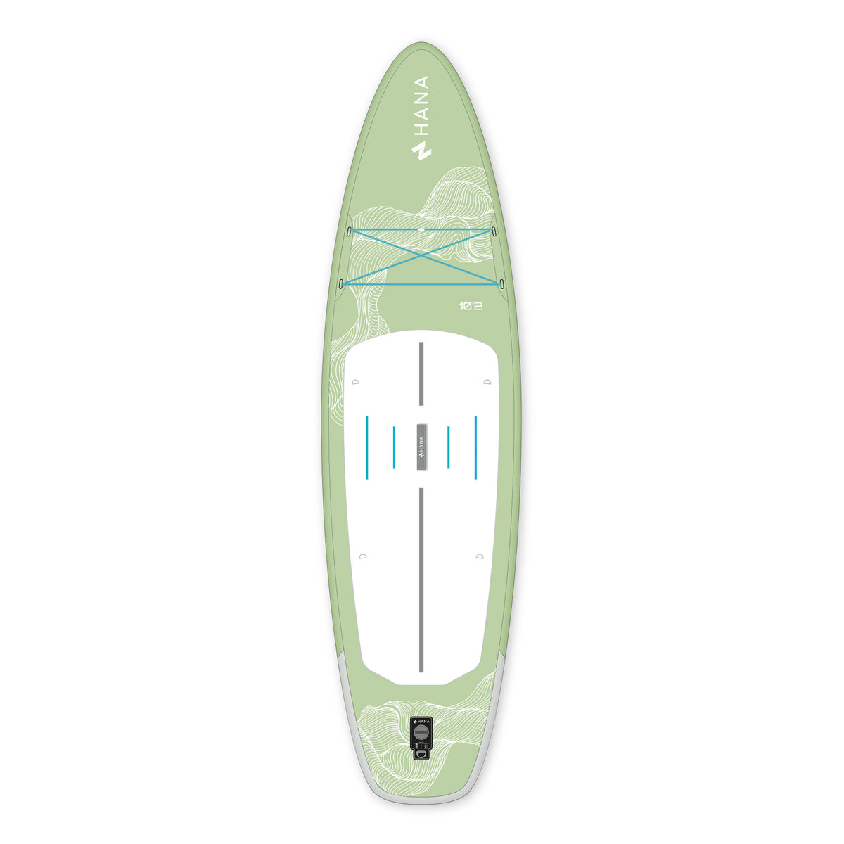 Paddle gonflable HANA California 10’2 coloris Olive – planche vue de dessus