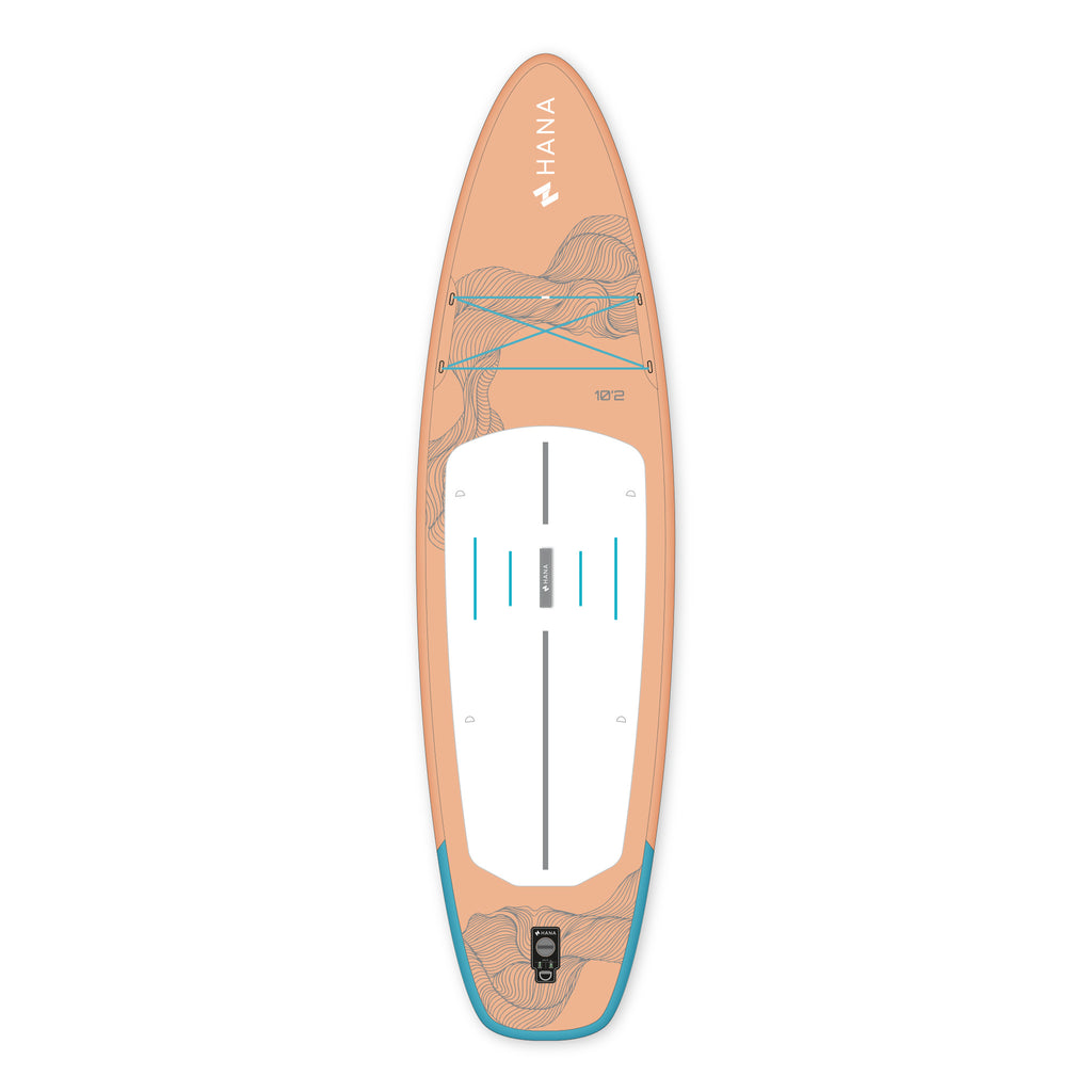 HANA California 10’2 inflatable paddle board in Peach – board top view