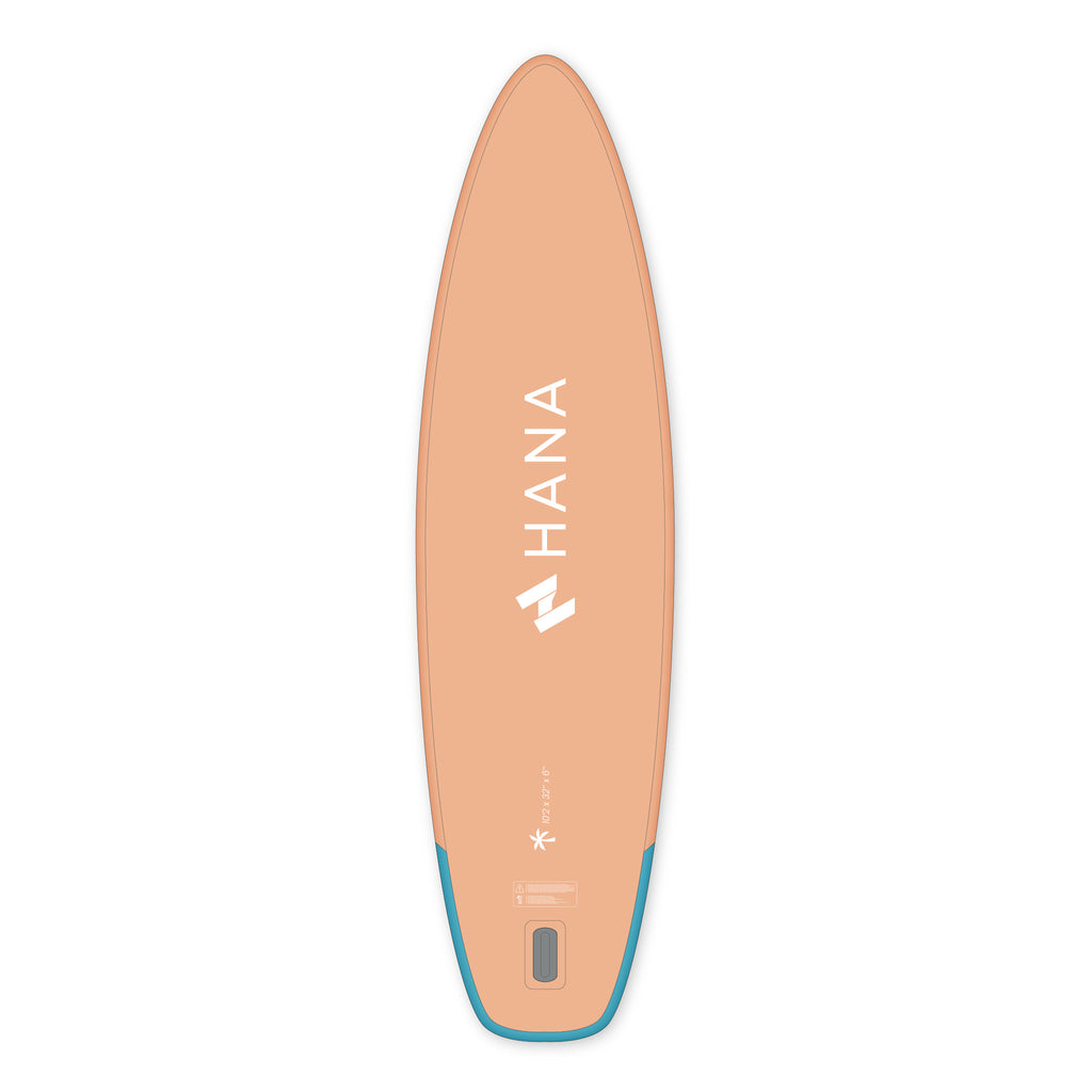 HANA California 10’2 inflatable paddle board in Peach – board bottom view