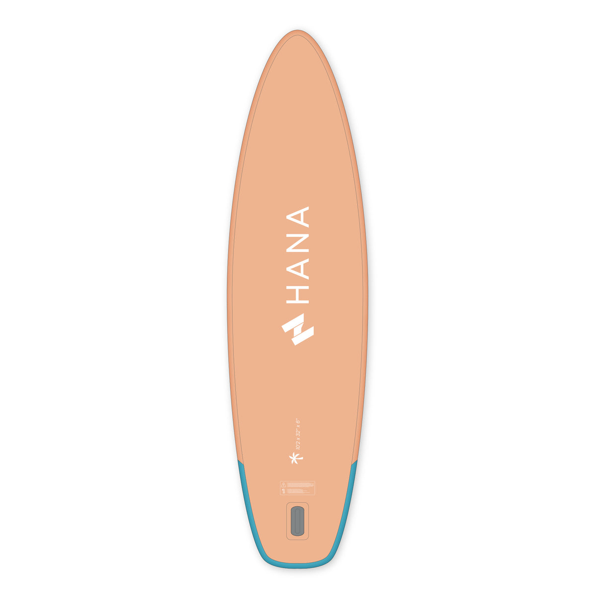 HANA California 10’2 inflatable paddle board in Peach – board bottom view