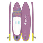 HANA California 10’2 inflatable paddle board in Purple – board top, bottom and side views