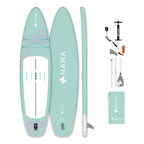 HANA California 11’2 inflatable paddle board in Mint – complete package with paddle, pump, leash and bag