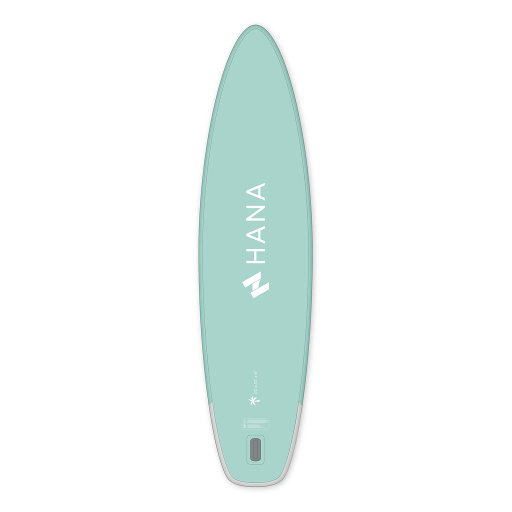 HANA California 11’2 inflatable paddle board in Mint – board bottom view