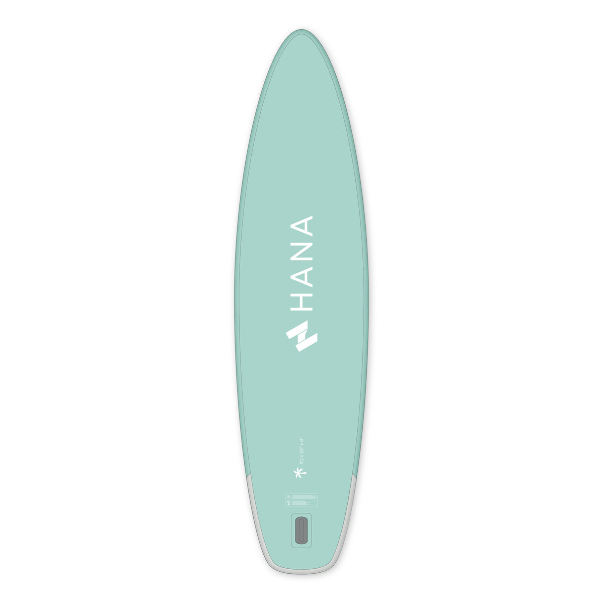 HANA California 11’2 inflatable paddle board in Mint – board bottom view