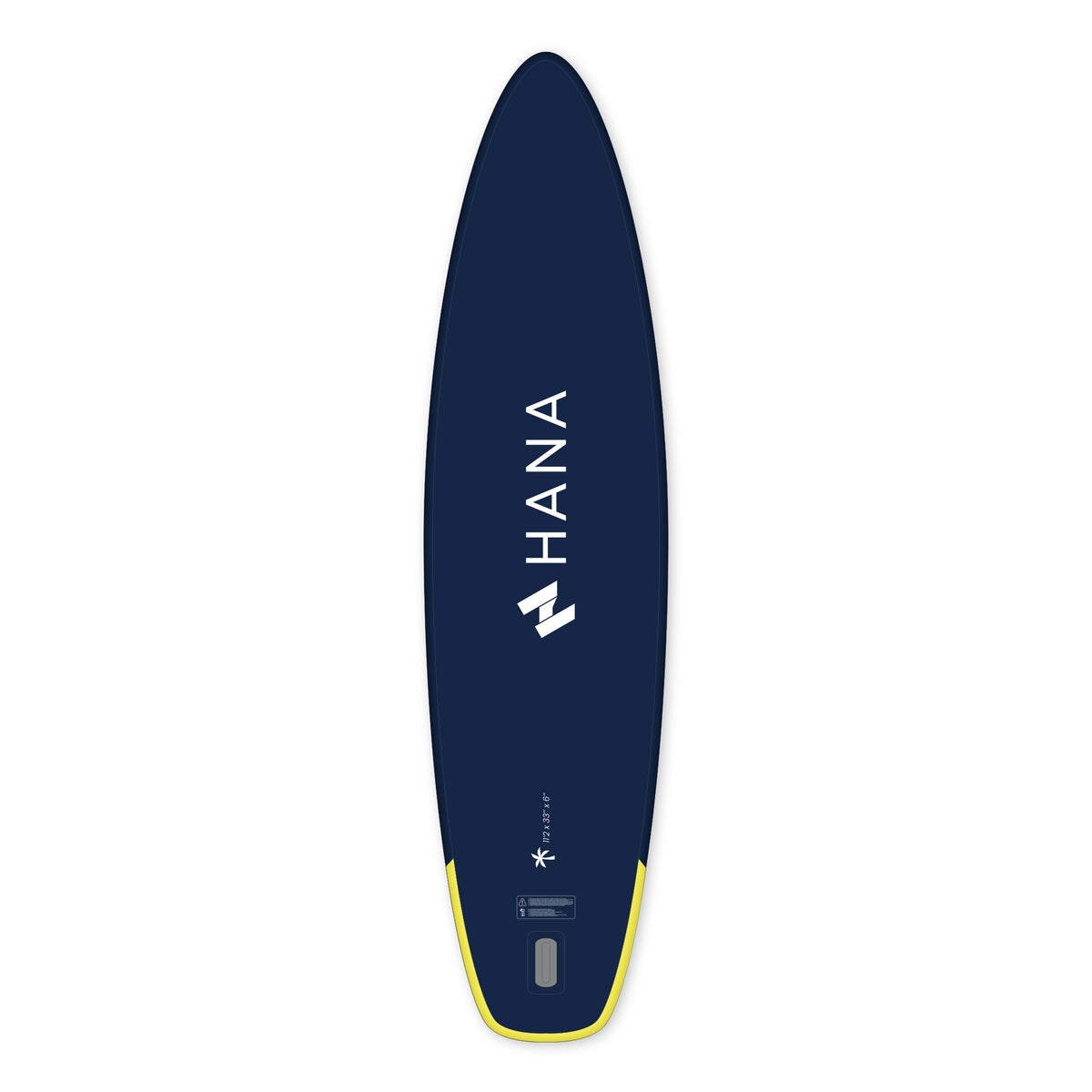 HANA California 11’2 inflatable paddle board in Navy – board bottom view