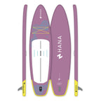 HANA California 11’2 inflatable paddle board in Purple – board top, bottom and side views