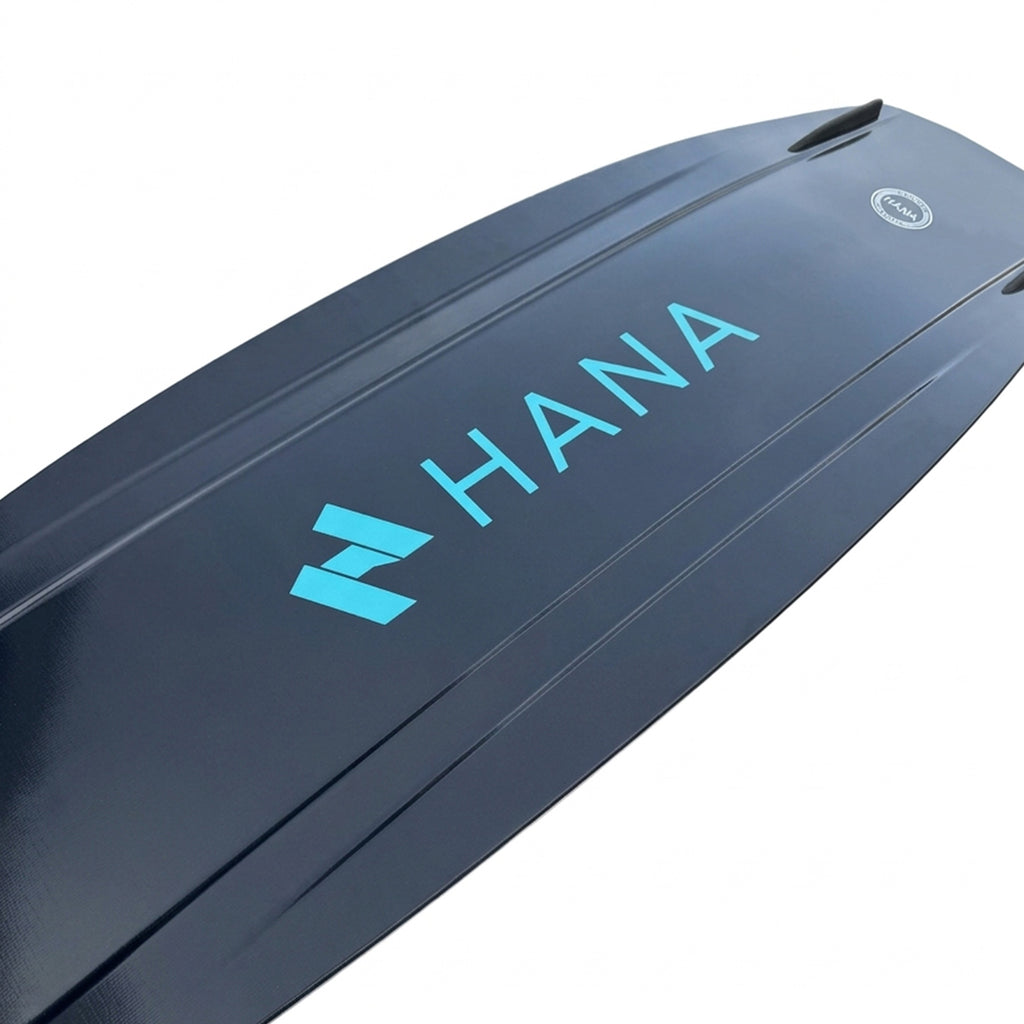Base of the HANA Carver wakeboard with channels and HANA logo