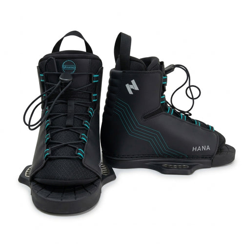 Pair of HANA Carver wake bindings, three-quarter view