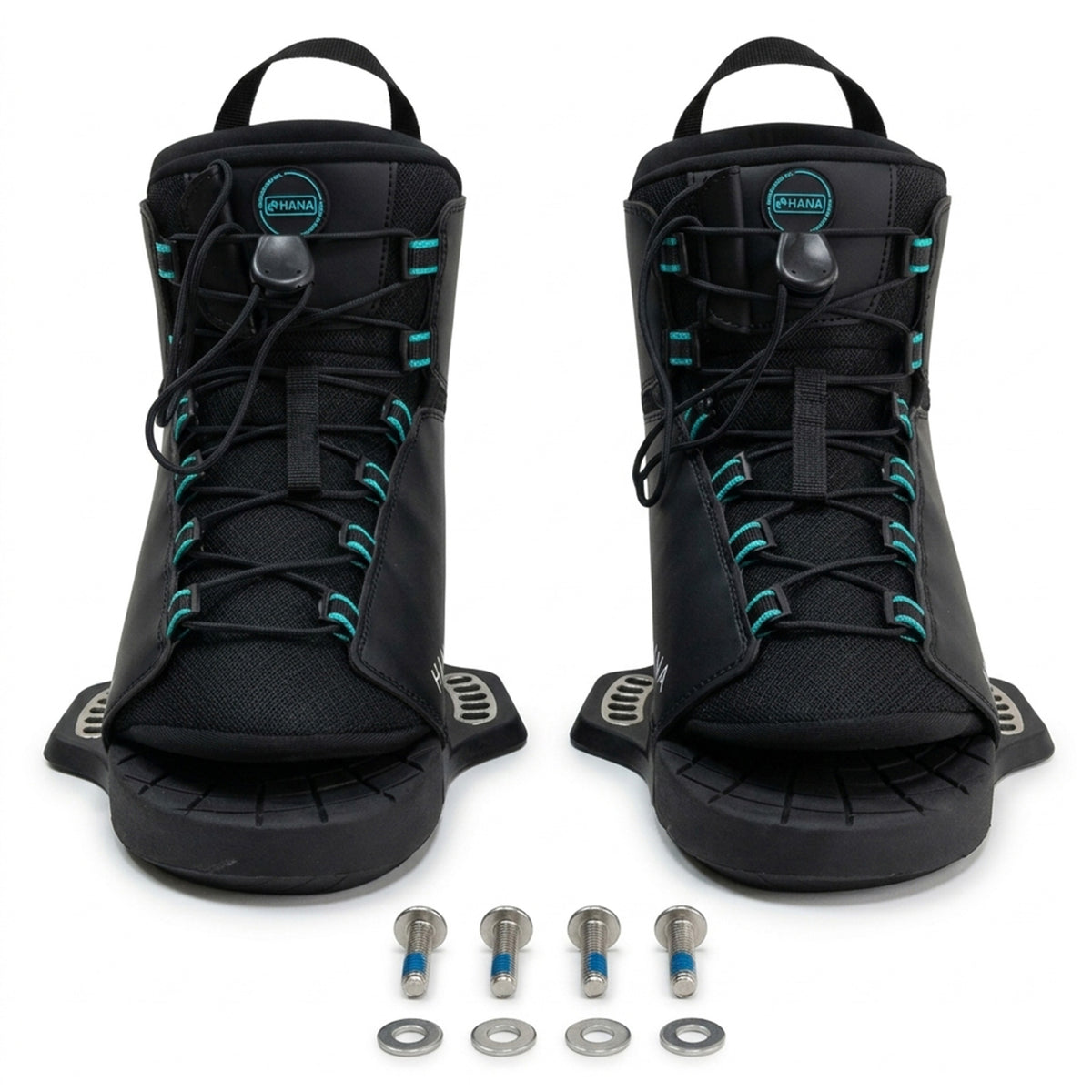 Chausses de wakeboard HANA Carver de face avec leur visserie M6