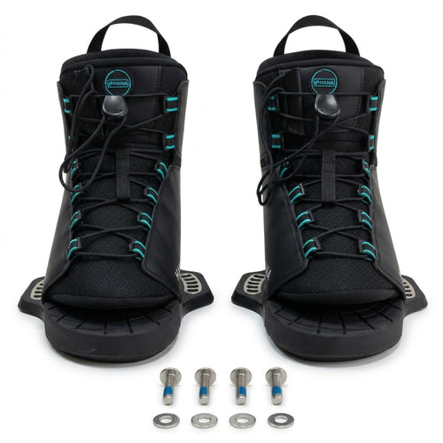 HANA Carver wake bindings, front view with M6 hardware