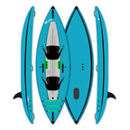Blue HANA Cruiser 1/2P inflatable kayak – kayak top, bottom and side views