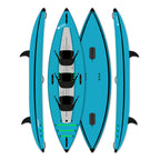 Blue HANA Cruiser 2/3P inflatable kayak – kayak top, bottom and side views