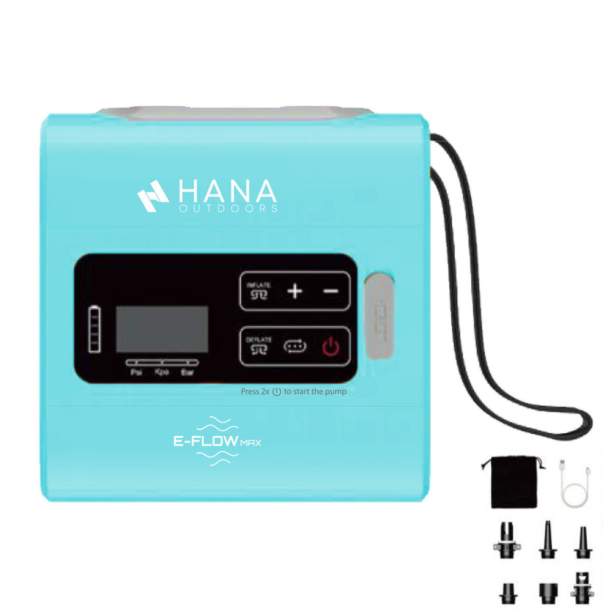 Pompe électrique HANA E-FLOW MAX avec pochette, câble USB-C et 6 embouts