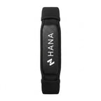 HANA Premium single ergonomic footstrap for wingfoil, black – top view with HANA logo