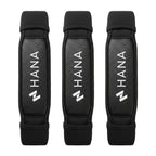 Set mit 3 schwarzen HANA Premium Fußschlaufen für Windsurfboards – Ansicht von oben