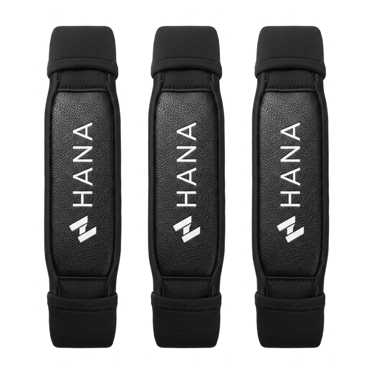 Set mit 3 schwarzen HANA Premium Fußschlaufen für Windsurfboards – Ansicht von oben
