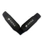 HANA Premium double V footstrap for wingfoil, black – top view with HANA logo