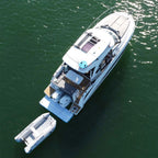 HANA Yachting inflatable gangway – used as a swim platform at the stern of a yacht, aerial view