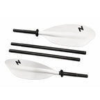 Pagaie double kayak HANA – détail des 4 parties : 2 pales blanches en nylon et 2 sections de manche en aluminium noir