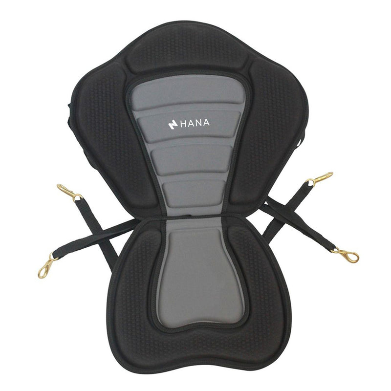 HANA Premium black kayak seat with backrest and its 4 snap hooks