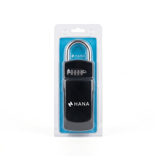 Boîte à clé cadenas à code HANA noire dans son emballage blister
