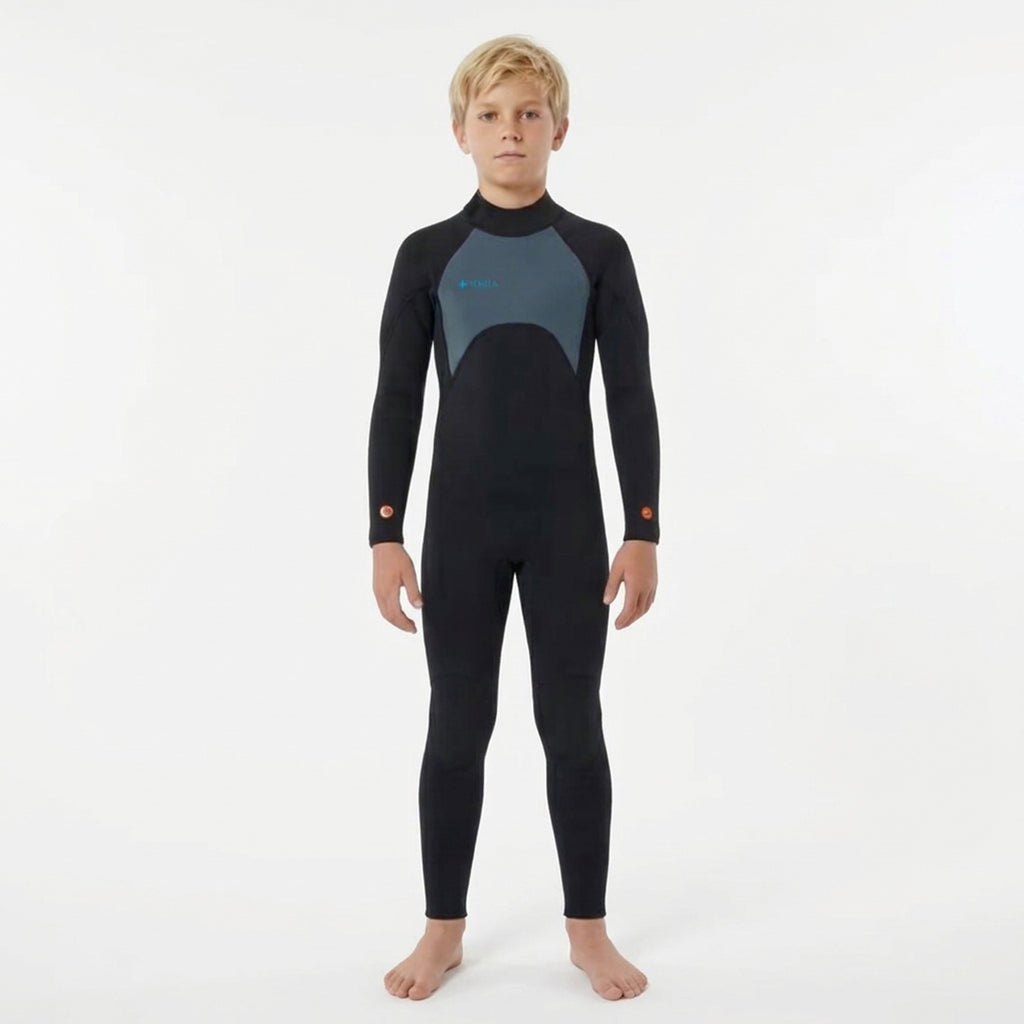 Combinaison néoprène intégrale enfant HANA Kids noir et gris graphite – portée par un enfant, vue de face