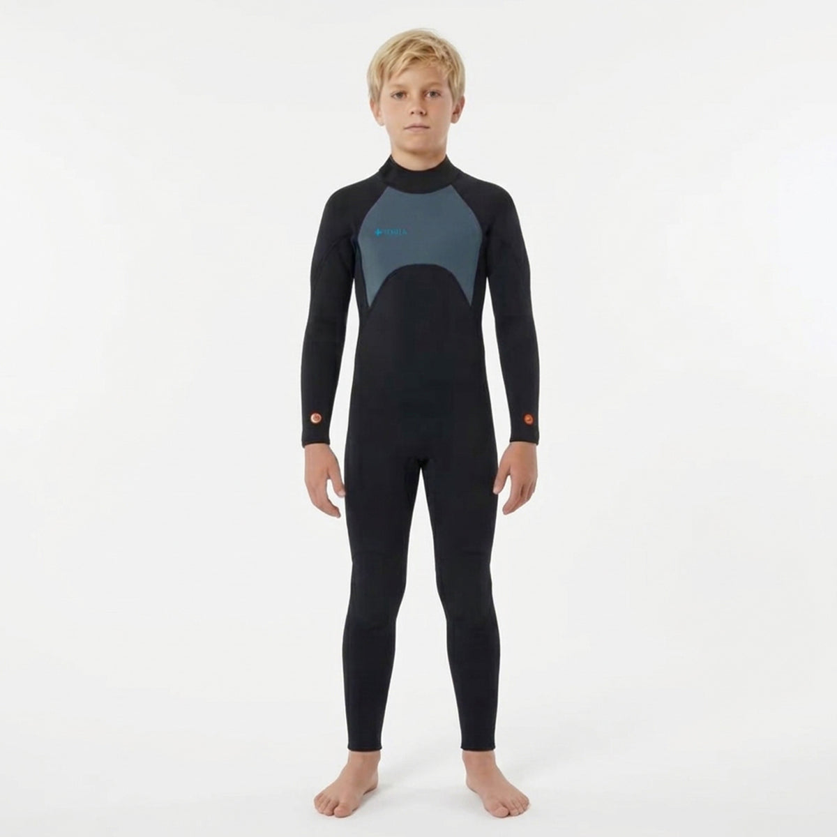 Combinaison néoprène intégrale enfant HANA Kids noir et gris graphite – portée par un enfant, vue de face