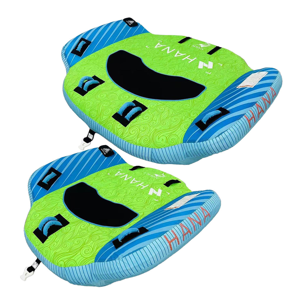 HANA Marlin 2- and 3-rider towable tubes – three-quarter view of both sizes