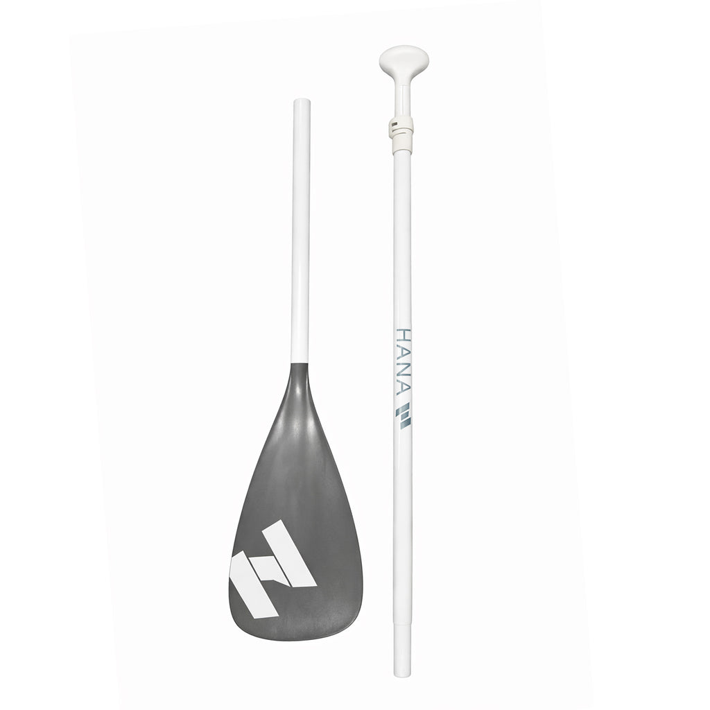 White HANA Premium adjustable SUP paddle, taken apart