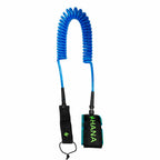 HANA Premium 10' coiled SUP leash, blue coiled cord and neoprene ankle cuff