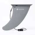 Grey HANA 9" clip-in fin, with its clip attached by a cord