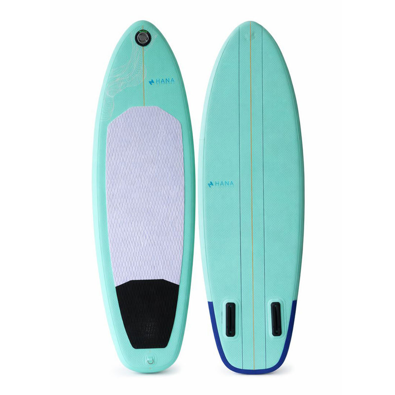 HANA Premium 5'4 inflatable surfboard in Green Mint, top and bottom