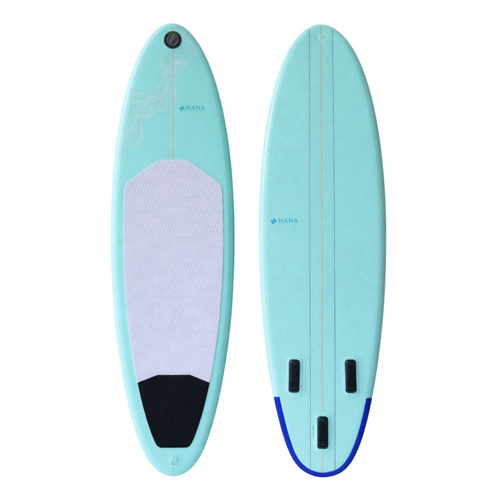 HANA Premium 7'8 inflatable surfboard in Green Mint, top and bottom