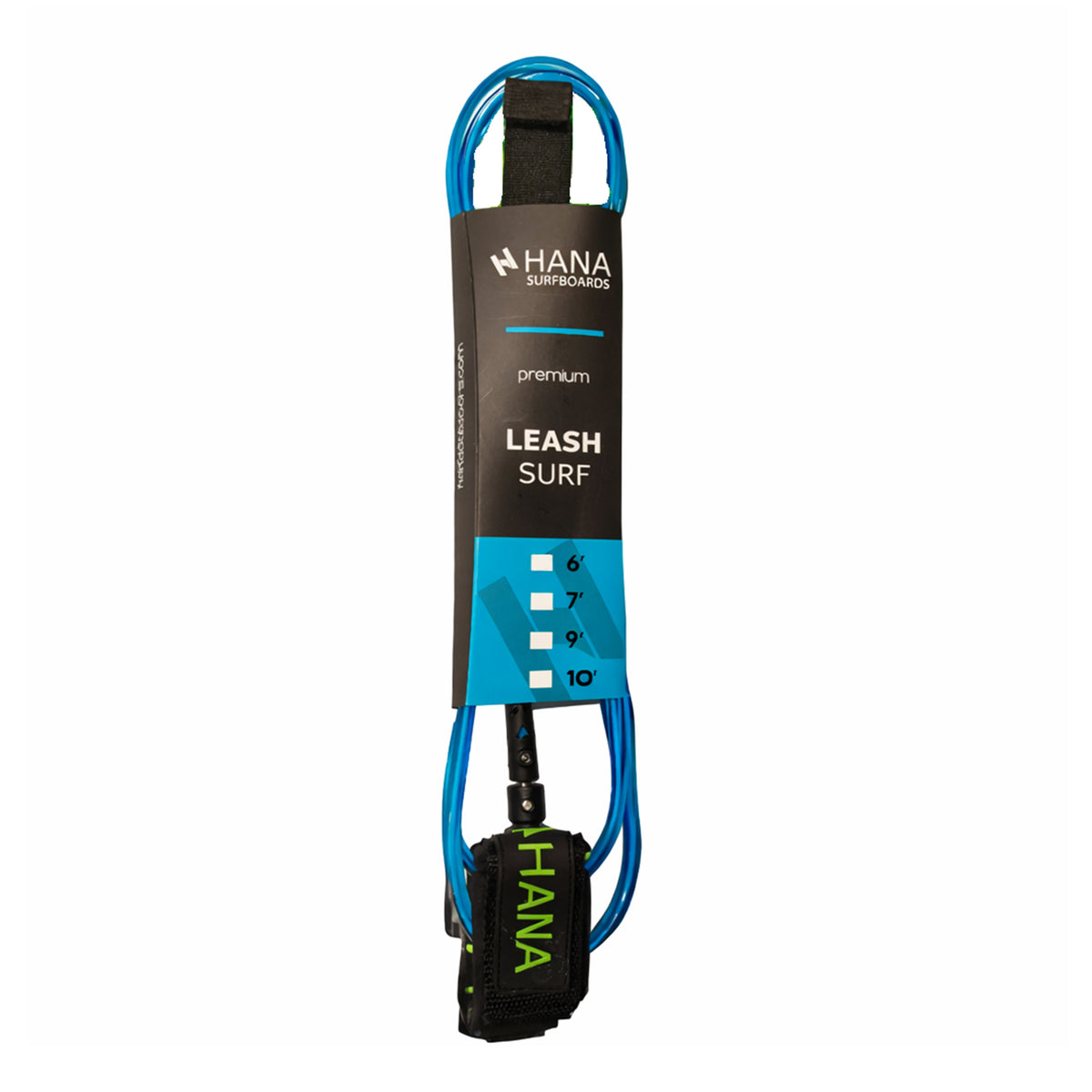 Leash de surf HANA Premium bleu dans son emballage