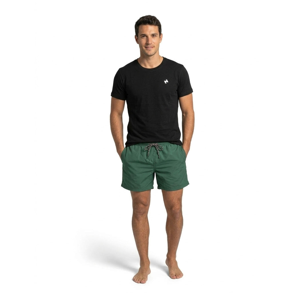 Black HANA t-shirt worn by a man, crew neck and printed chest logo