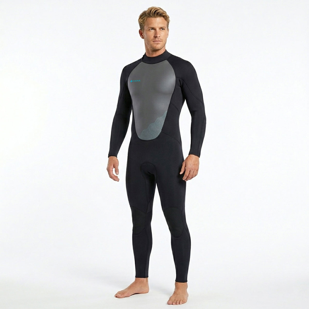 HANA Waimea men’s 3/2 mm full wetsuit in Grey – front view