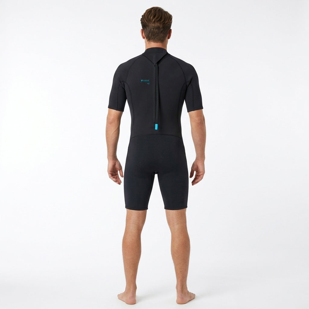 HANA Waimea men’s 3/2 mm shorty wetsuit in Grey – back view