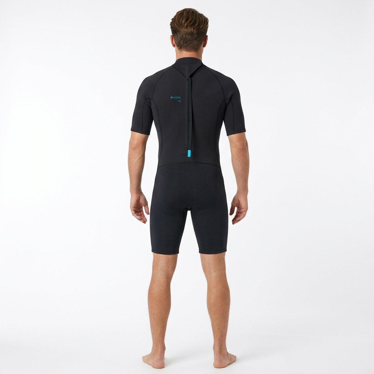 HANA Waimea men’s 3/2 mm shorty wetsuit in Grey – back view
